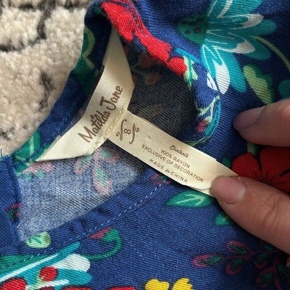 Matilda Jane Merry & Bright Girls Dress Blue Floral Ruffles Long Sleeve sz 8 - Picture 4 of 6